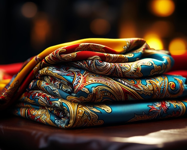 un montón de bufandas coloridas sentadas en una mesa