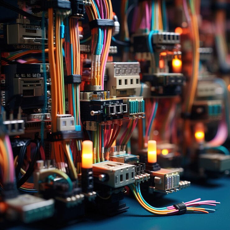Foto un montón de cables que están en una mesa