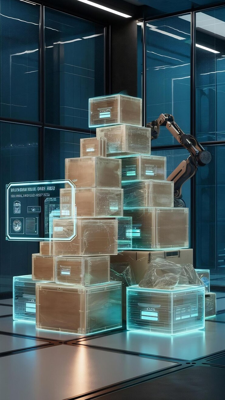 Foto un montón de cajas móviles en la habitación creada con tecnología