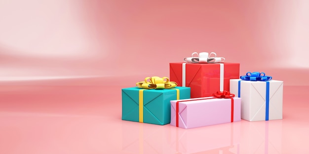 Montón de cajas de regalo sobre fondo rosa studio