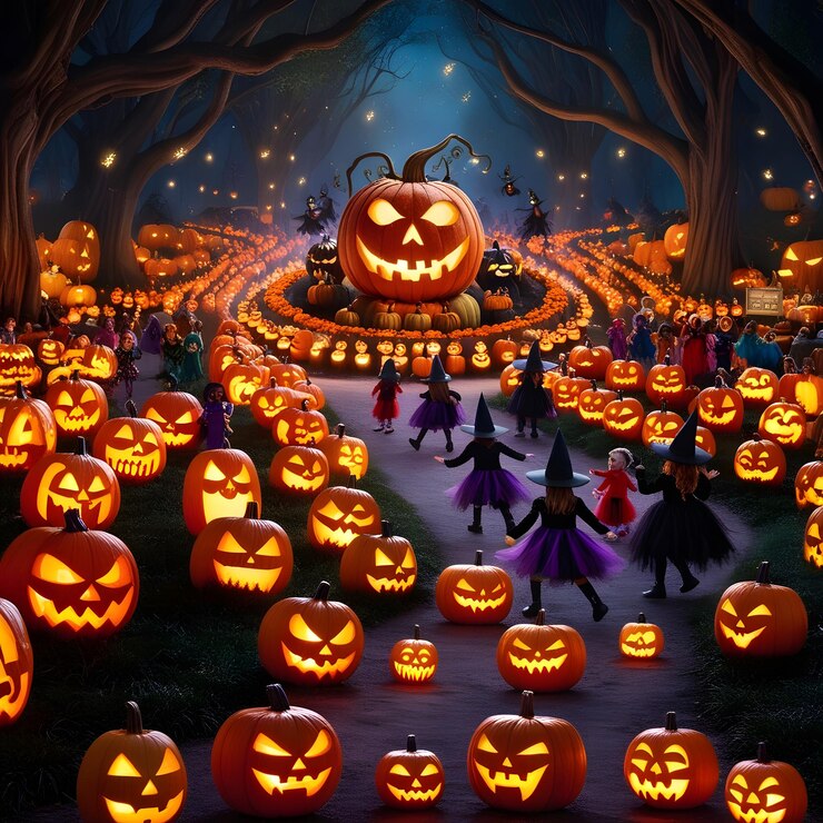 un montón de calabazas que están en un escenario