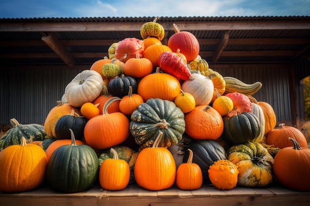 un montón de calabazas sentadas una encima de la otra