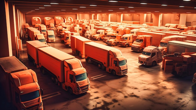 Un montón de camiones estacionados uno al lado del otro