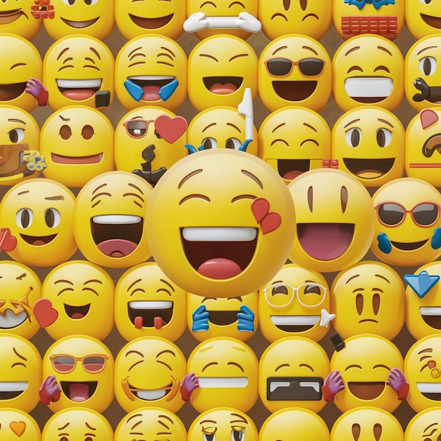 un montón de caras sonrientes amarillas con una que dice "feliz y feliz"