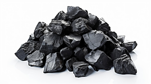 Foto montón de carbón aislado en depósitos minerales blancos