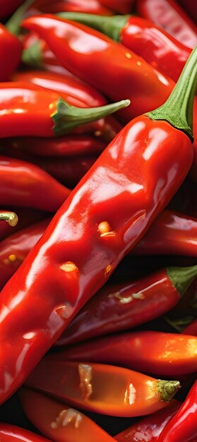 Foto un montón de chiles rojos y pimientos picantes de fondo ai generado