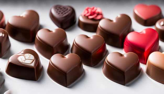 Un montón de chocolates con uno de ellos tiene un corazón rojo.