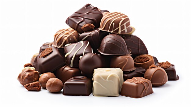 Un montón de chocolates variados en un blanco