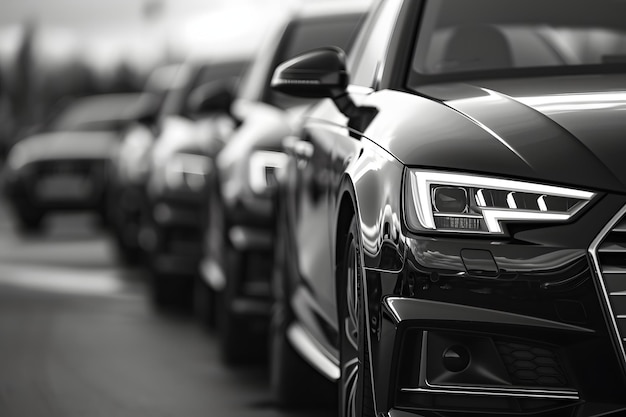 Un montón de coches en una fila Ventas de coches usados