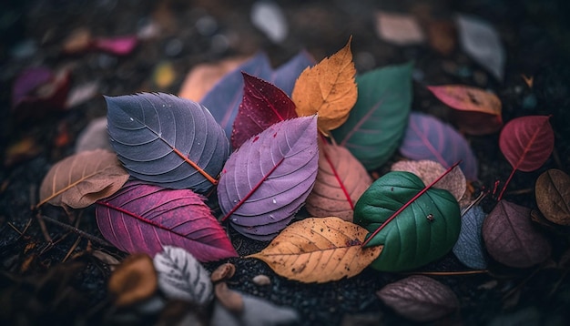 Un montón de coloridas hojas de otoño en el suelo que representan la belleza del otoño
