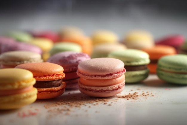 Un montón de coloridos macarons en una mesa