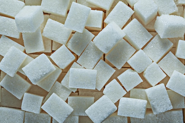 Foto montón de concepto de comida de terrones de azúcar blanco