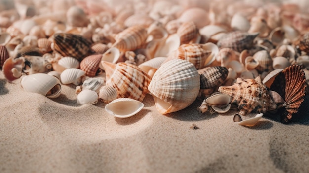 Un montón de conchas en una playa