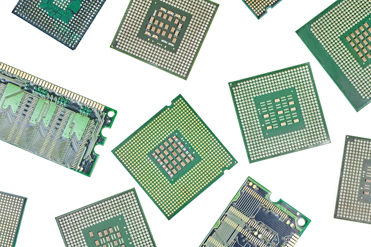 Foto montón de cpu, unidades de procesador central y ram, memoria de acceso aleatorio, aislado