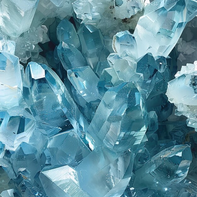 un montón de cristales azules con una pieza azul de vidrio