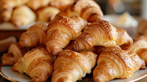 Un montón de croissants suaves y esponjosos listos para ser emparejados con mermelada de mantequilla o queso