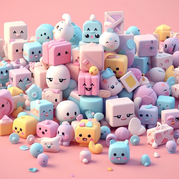Un montón de cubos de colores con una cara.