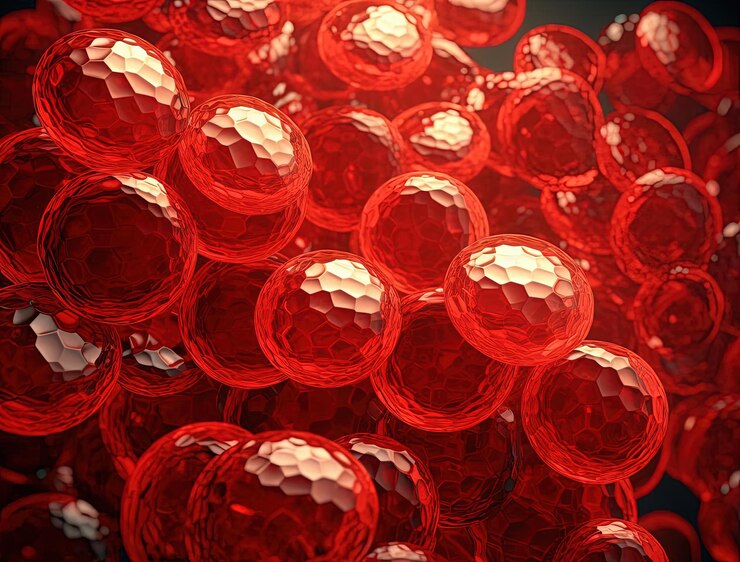 Foto un montón de cuentas de vidrio rojo se muestran con un fondo rojo