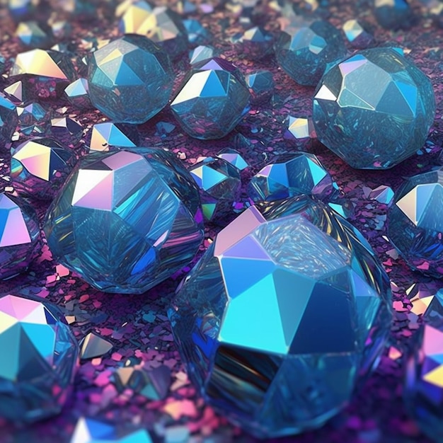 Un montón de diamantes azules están sobre un fondo rosa.