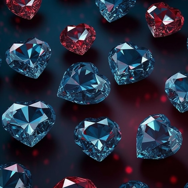 Un montón de diamantes con rojo y azul en ellos.