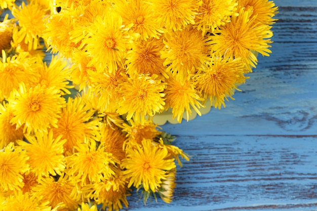 Montón de diente de león amarillo en maceta