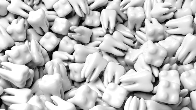 Montón de dientes blancos con un trasfondo conceptual abstracto de oro