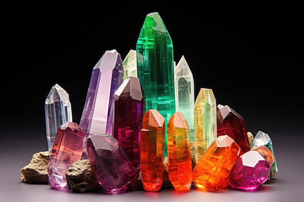 Montón de diferentes cristales sobre un fondo liso