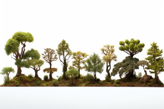 Un montón de escenas de árboles realistas sobre un fondo blanco generativo ai