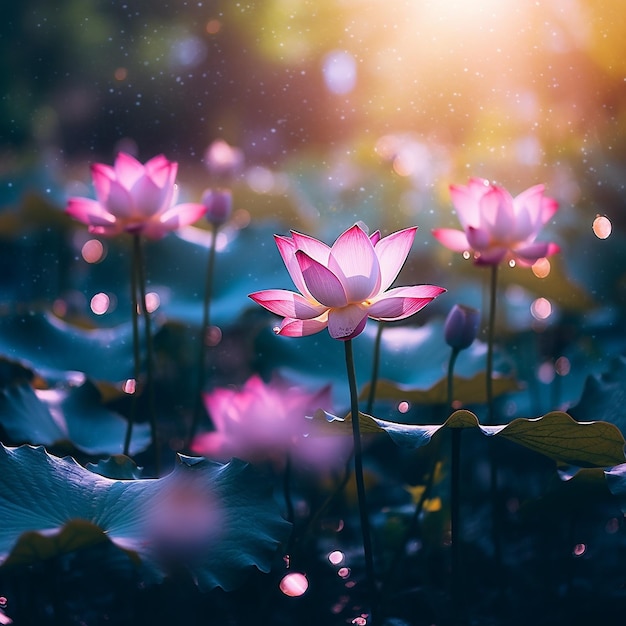 un montón de flores de loto en flor rosa