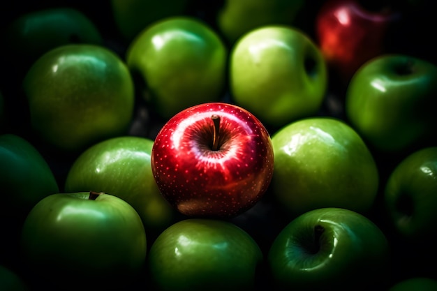 Un montón de fondo de manzanas verdes y rojas Red neuronal generada por IA