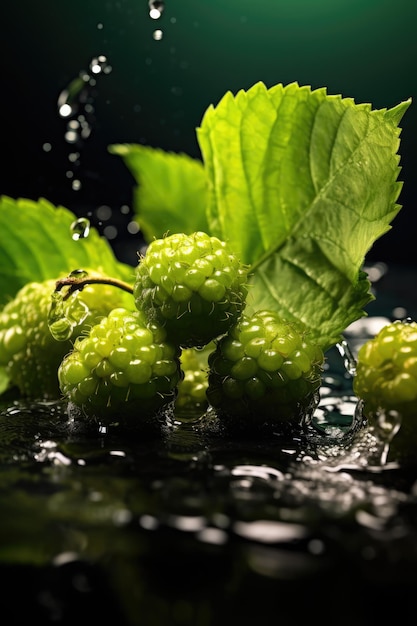 Un montón de frambuesas con gotas de agua sobre ellas