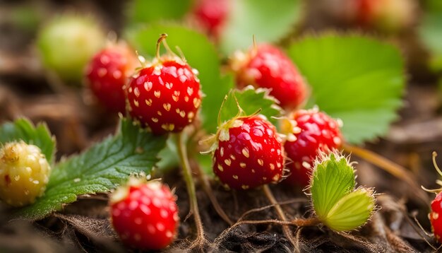 un montón de frambuesas que están en una planta