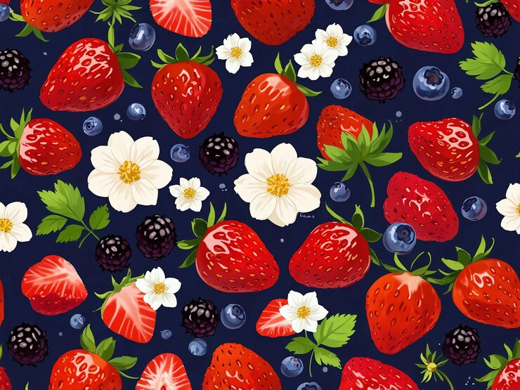 Un montón de fresas fresas y moras frambuesas y arándanos de varios colores