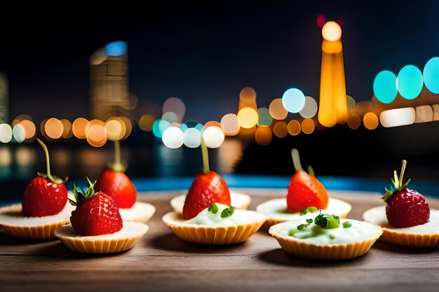 un montón de fresas con fresas en la parte superior de ellos