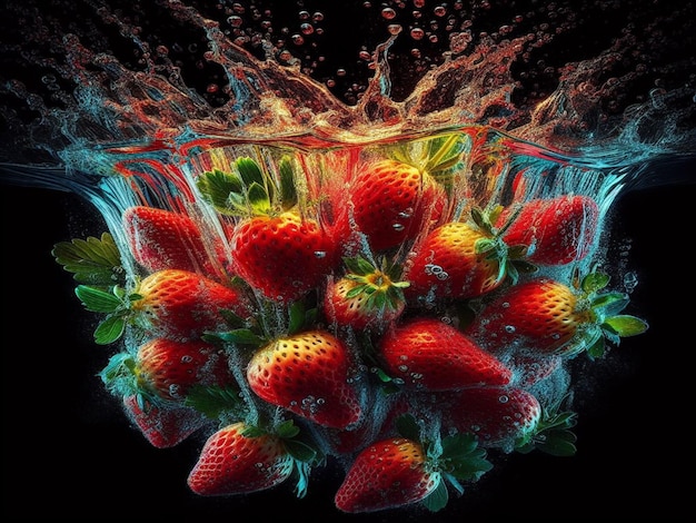Foto un montón de fresas maduras con gotas de agua