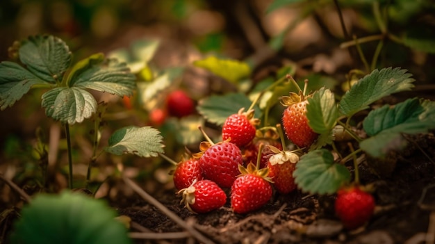 Un montón de fresas en el suelo.