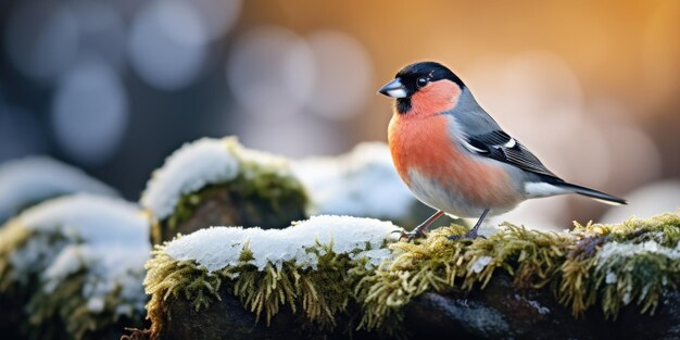 Un montón de fresno de montaña en invierno en la nieve fotografía de invierno camachuelo en una rama generativa ai