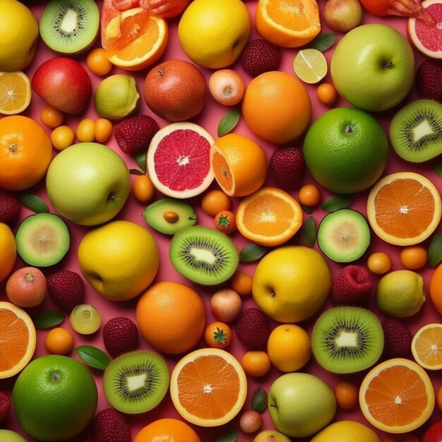 un montón de fruta con una mancha blanca en el fondo