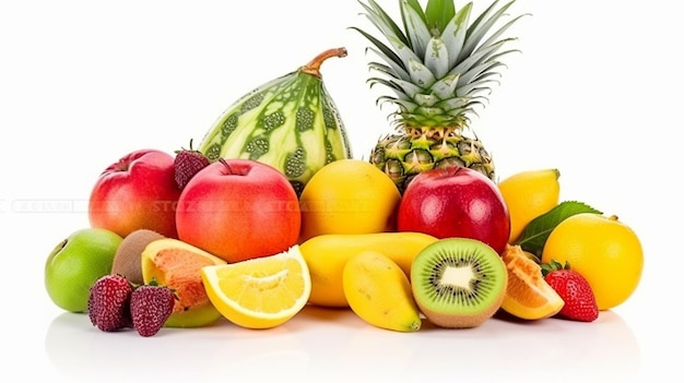 Un montón de fruta que incluye piña, kiwi, kiwi y otras frutas.
