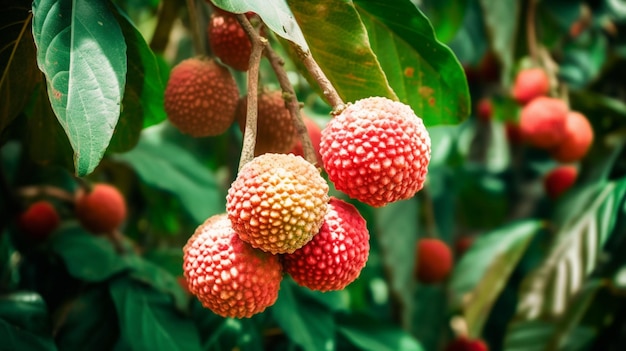 Foto un montón de frutas de lichi en un árbol