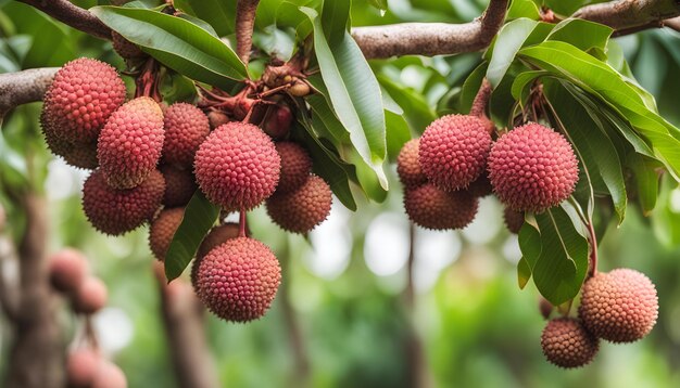 Foto un montón de frutas rojas colgando de un árbol