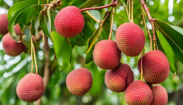 Foto un montón de frutas rojas y verdes colgando de un árbol