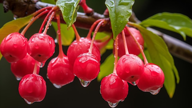 un montón de frutos rojos colgando de un árbol