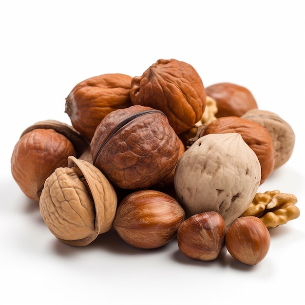 Un montón de frutos secos incluyendo nueces, nueces y nueces