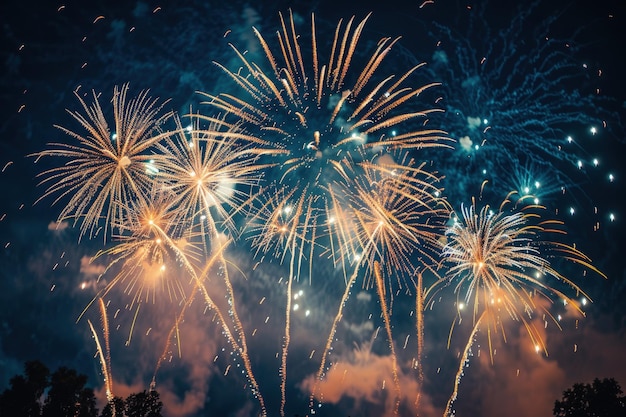 Un montón de fuegos artificiales que están en el cielo