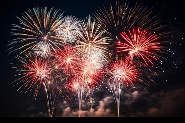 un montón de fuegos artificiales que están en el cielo