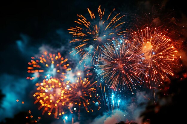 un montón de fuegos artificiales que están en el cielo