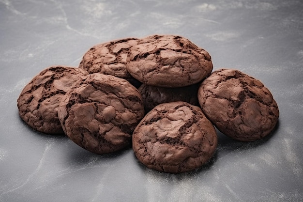 Un montón de galletas de chocolate en un fondo de hormigón gris