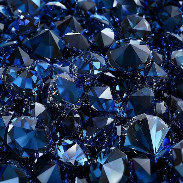 un montón de gemas azules y plateadas se muestran con un círculo azul de diamantes