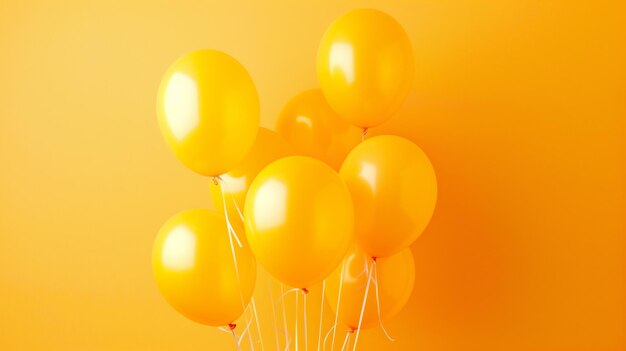 Foto un montón de globos amarillos están atados juntos